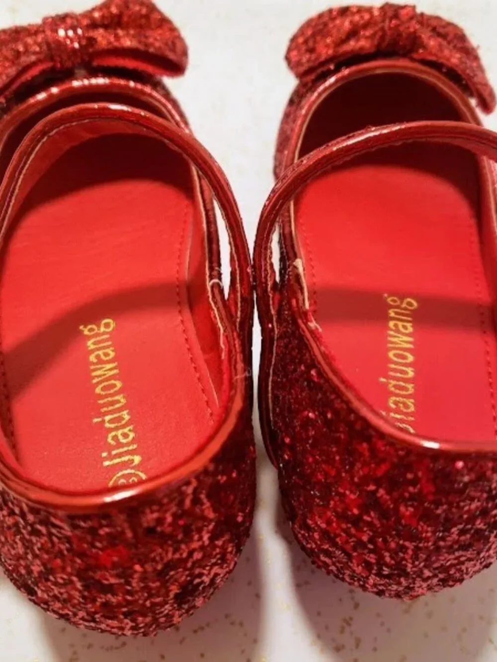 Girls Red Glitter Dress Shoes Size 1 Low Heel Princess Shoes Kids